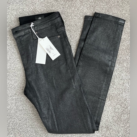 Ag Adriano Goldschmied Pants - NWT AG Adriano Goldschmied The Farrah Skinny Ankle Black Shimmery Pants Size 25